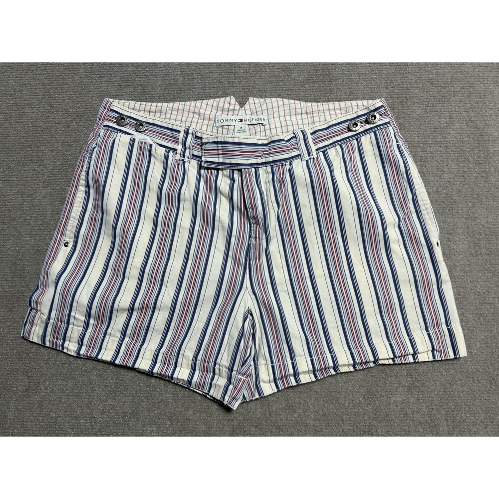 Vintageโ Tommy Hilfiger Shorts Womens 8 High Waist Striped Belted 2000s Y2K
